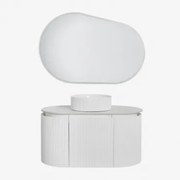 Zestaw Wiszących Mebli Łazienkowych Z Drewna Carsone Biała & Bez Jednostki Pomocniczej & Redondo Cerámica Blanco Rayas Ø36 - Sklum