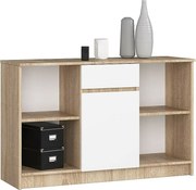 Komoda AKORD B17 Dąb Sonoma 120 cm 1 drzwi 1 szuflada kolor Biały mat 6 półek 120x40x77 cm