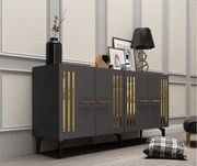 Komoda – 150 cm x 79 cm x 40 cm – Antracyt i złoto – Płyta wiórowa