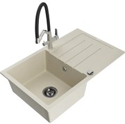 Mexen Bruno zlewozmywak granitowy 1-komorowy z ociekaczem i baterią kuchenną Duo, beżowy - 6513-69-671701-07-B