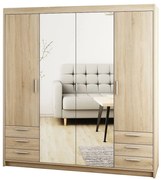 Szafa uchylna - czterodrzwiowa z szufladami, lustro - Essa 4D6SL | biały mat