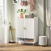 Szafka na buty z 2 drzwiami, 6-poziomowa szafka na buty, do przedpokoju, 75 x 35 x 110 cm (biała)