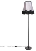 Klasyczna lampa stojąca czarna z abażurem Granny B szary - Simplo