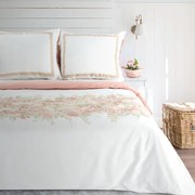 Pościel 200x220 bawełniana komplet biało-różowa botaniczny wzór