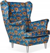 Fotel Uszak motyw pawiego oka, mieniący niebieski