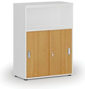 Szafa biurowa kombinowana z drzwiami przesuwnymi PRIMO WHITE, 800 x 420 x 1087 mm, biały/buk