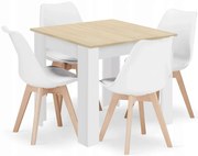 Zestaw stół biały + dąb sonoma z białymi krzesłami 4 szt D8-N19