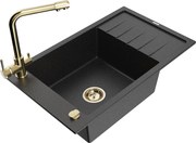 Mexen Elias zlewozmywak granitowy 1-komorowy z ociekaczem i baterią kuchenną Duero, czarny/srebrny metalik - 6511-73-671600-50