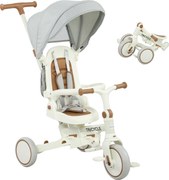 AIYAPLAY Dziecięcy trójkołowiec, zmienny wózek dla niemowląt, 5-w-1 design, zdejmowany uchwyt, regulowany, pas bezpieczeństwa, torba na akcesoria, 1-3 lat, kremowy