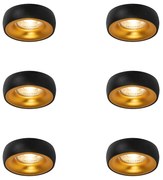 Zestaw 6 designerskich reflektorów wpuszczanych czarnych ze złotym wnętrzem - Mooning