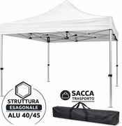 Profesjonalna składana aluminiowa altana o konstrukcji sześciokątnej Market-Pro 3X3, biała, wodoodporna