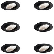 Zestaw 6 reflektorów wpuszczanych czarnych 9,5 cm z LED 1300 lm ściemnialne IP65 - Gaius