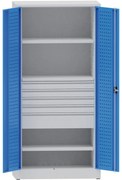 Metalowa szafa warsztatowa, 1950x950x500 mm, 2 półki, 5 szuflad