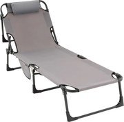 Składana leżanka, szara, poliester, wymiary: 182 x 60 x 30cm