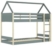 Łóżko dziecięce w kształcie domku/piętrowe ze stelażem 90x190 cm w naturalnym kolorze/szarozielone Valka – Marckeric