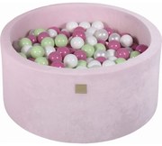 Okrągły Suchy Basen Z Piłeczkami 7cm Dla Dziecka, 90x40cm/300 Piłek, Welurowy, Jasnoróżowy, Piłki: Jasnoróżowy, Jasnozielone, Białe, Biała Perła - Meowbaby®