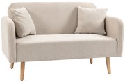 HOMCOM 2-osobowa Sofa, Design Nowoczesny, w zestawie 2 poduszki, nogi drewniane, 130 x 70 x 80 cm, Kremowy