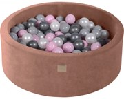 Okrągły Suchy Basen Z Piłeczkami 7cm Dla Dziecka, 90x30cm/200 Piłek, Welurowy, Beżowy, Piłki: Pastelowy Róż, Biała Perła, Srebrne, Szare - Meowbaby®
