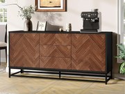 Kredens 145x40x67 cm - 3 szuflady i 2 drzwi - z regulowanymi półkami - Naturalny + Czarny