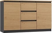 Komoda Malwa 2D3S | Antracyt-Dąb Artisan | 120x40x75 cm | 2 Drzwi 3 Szuflady