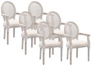 Zestaw 6 krzeseł z podłokietnikami – plecione, tkanina i drewno kauczukowca – kolor beżowy - ANTOINETTE