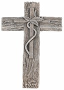 Dekoracja pogrzebowa Krzyż z liśćmi, imitacjadrewna, żywica poliestrowa, 11 x 21 x 2 cm