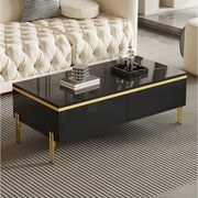 Nowoczesny stolik kawowy lakierowany na wysoki połysk - 100 x 50 x 36 cm - z 2 szufladami - płyta wiórowa - czarny