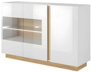Komoda MURARI – 3-drzwiowa – oświetlenie LED – kolor biały lakierowany i dębowy
