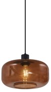 Retrowana lampa wisząca czarna ze szklanym kloszem w kolorze brązu - Bizle Retro Oswietlenie wewnetrzne