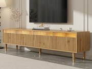 Nowoczesna szafa pod TV 178×35×45 cm - z oświetleniem LED - 4 szuflady - wykończenie drewnopodobne - MDF - naturalny