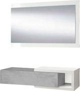 Zawieszana konsola z 1 szufladą i 1 lustrem L95 cm - NOON Biały Matowy i Szary Cemento