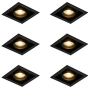 Zestaw 6 nowoczesnych reflektorów wpuszczanych czarnych z regulacją - Roof