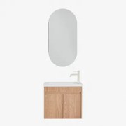 Zestaw Wiszących Mebli Łazienkowych Zintegrowany Z Umywalką Narek Popielaty Brąz & Owalny Ze Schowkiem 45x90 Cm Abner - Sklum