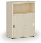 Szafa biurowa kombinowana z drzwiami przesuwnymi PRIMO WOOD, 800 x 420 x 1087 mm, brzoza