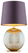 Lampa stołowa na stolik w złotym kolorze Hamilton – szkło ryflowane dymione, abażur fioletowy środek złoty