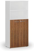 Szafa biurowa kombinowana PRIMO WHITE, drzwi na 3 poziomach, 800 x 420 x 1781 mm, biały/orzech