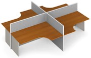 Narożne biurko PRIMO z panelem, otwarte, tablica, 4 stanowiska, szary/czereśnia