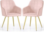2x Krzesło tapicerowane z przeszyciami kwadratowymi Pudrowy Róż LUXANO Złote nogi