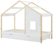 Łóżko domek 90 x 190 cm z szufladą - Sosna i MDF - Kolor: Biały i naturalny - RINELYA