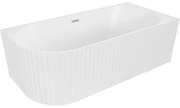 Mexen Gia wanna wolnostojąca narożna ryflowana prawa 150 x 75 cm, biała mat, przelew nikiel szczotkowany - 52701507501P-97