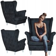 Fotel uszak eko skóra ARI styl skandynawski CZARNY Family Meble