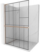Mexen Kioto+ L ścianka prysznicowa z półką Walk-in 70 x 200 cm, czarny wzór, miedź szczotkowana - 800-070-123-65-78