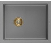 Mexen Pedro zlewozmywak granitowy 1-komorowy 560 x 460 mm, szary, syfon złoty - 6508561000-71-G