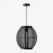 Lampa Sufitowa Wisząca Z Lnu Ziyec Czarna & Ø35 Cm - Sklum