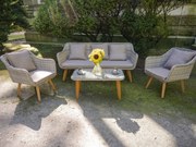 Meble ogrodowe z technorattanu (duża 3os. sofa + 2 fotele + stolik) LARGO Szary mix