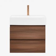 Zestaw Wiszących Mebli Łazienkowych Z Drewna I Forniru Jesionowego Zintegrowany Z Umywalką Ona Ciemna - Sklum