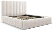 Kremowe tapicerowane łóżko dwuosobowe ze schowkiem i stelażem 200x200 cm Kelp – Micadoni Home