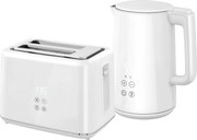 HOMCOM Zestaw kuchenny z czajnikiem i tosterem, 7 poziomów opiekania, szybkie gotowanie, Stal Nierdzewna, Plastik, Biały