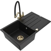Mexen Bruno zlewozmywak granitowy 1-komorowy z ociekaczem i baterią kuchenną Duo, czarny - 6513-77-671701-57-G