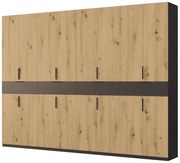 Duża szafa garderobiana 360 x 240 cm – Czarna / Dąb Hamilton